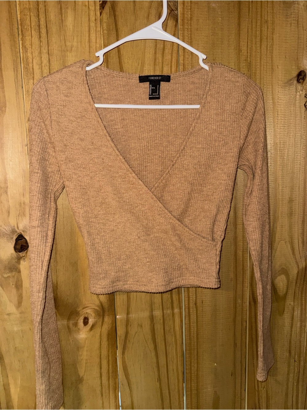 Forever 21 Ribbed Wrap Crop Top in Camel Brown